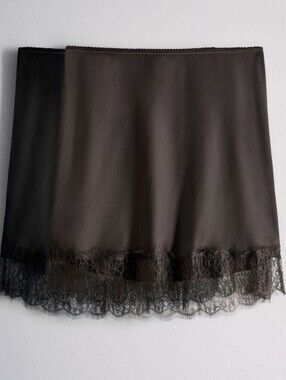 Brit The Label Lace-Hem Slip Skirt in Dark Brown